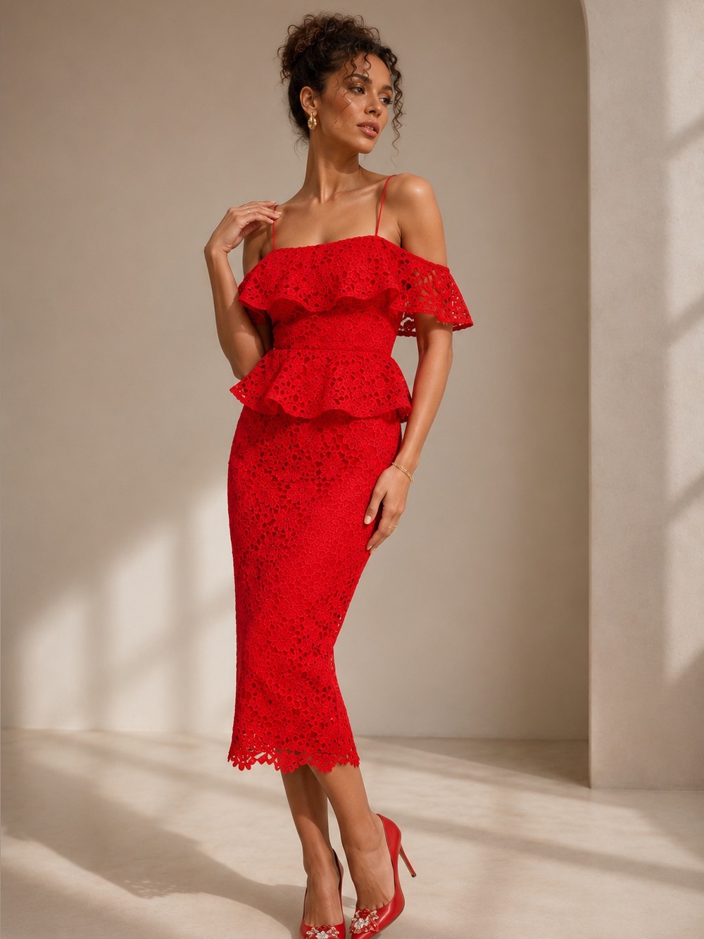 Muse by Marchesa Amaryllis Lace Off-The-ShoulderMidi Dress Sz 14 NWT